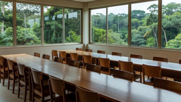 Sala de conferências do TCE-RO preparada para encontro técnico sobre desafios de Rondônia