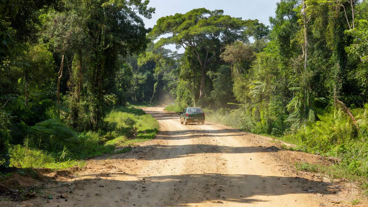 Fiat Palio verde fugindo em estrada rural de Ji-Paraná após tiroteio em festa.