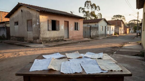 Casa brasileira com documentos financeiros representando endividamento das famílias