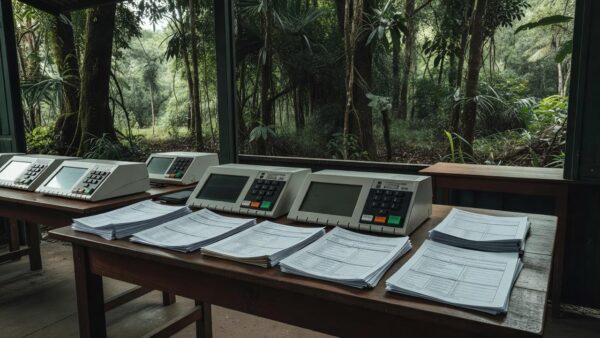 Urnas eletrônicas e materiais de votação em Rondônia para eleições 2026
