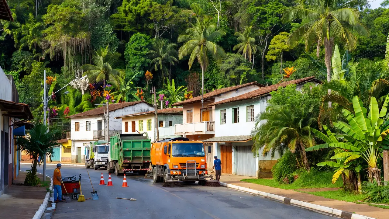Ruas de Porto Velho com equipamentos de limpeza representando gratificação aos garis