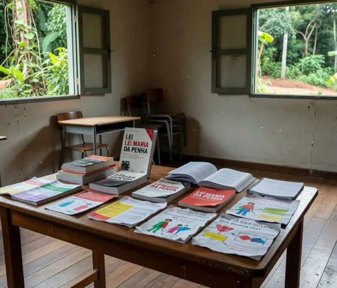 Materiais educativos do projeto Maria da Penha em escola de Cacoal, RO