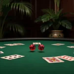 Mesa de cassino com dados e cartas representando o jogo Bac Bo online