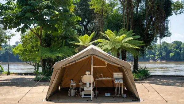 Tenda de atendimentos odontológicos gratuitos da Expedição Novos Sorrisos em Porto Velho