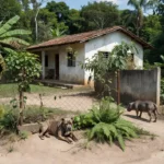 Casa no bairro Nacional de Porto Velho com pitbulls no quintal