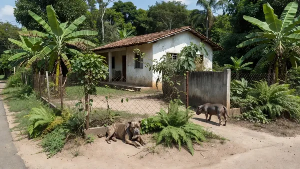 Casa no bairro Nacional de Porto Velho com pitbulls no quintal