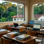 Sala de aula com materiais para cursos profissionalizantes em Porto Velho