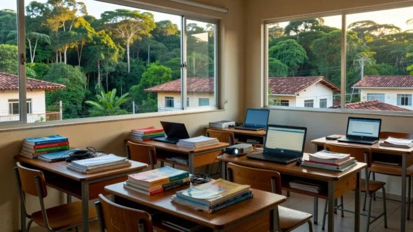 Sala de aula com materiais para cursos profissionalizantes em Porto Velho