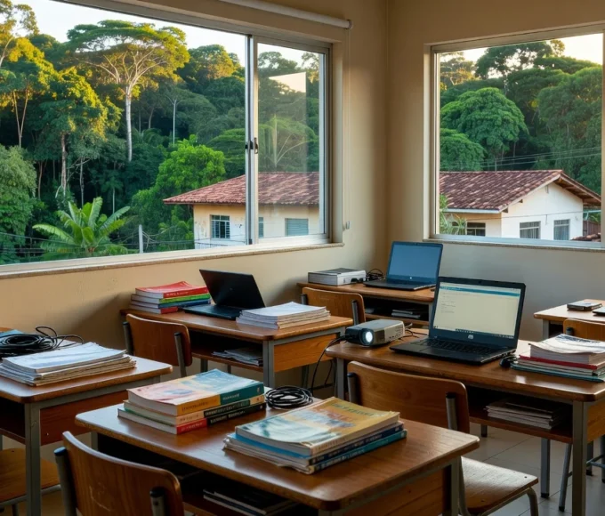 Sala de aula com materiais para cursos profissionalizantes em Porto Velho