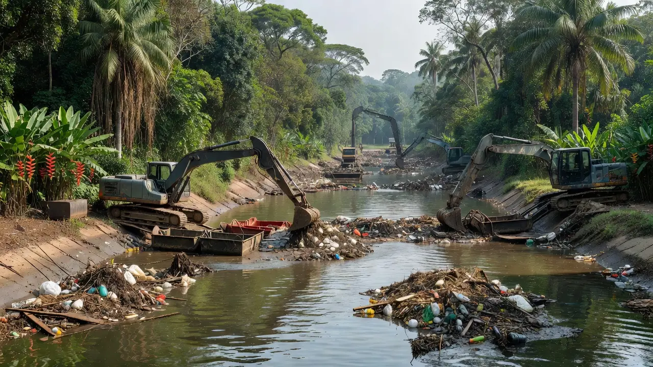 Equipes do Cidade Limpa removem resíduos de canais em Porto Velho