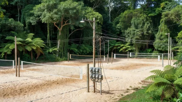 Arena de beach tennis em Porto Velho com medidores de energia e instalações elétricas