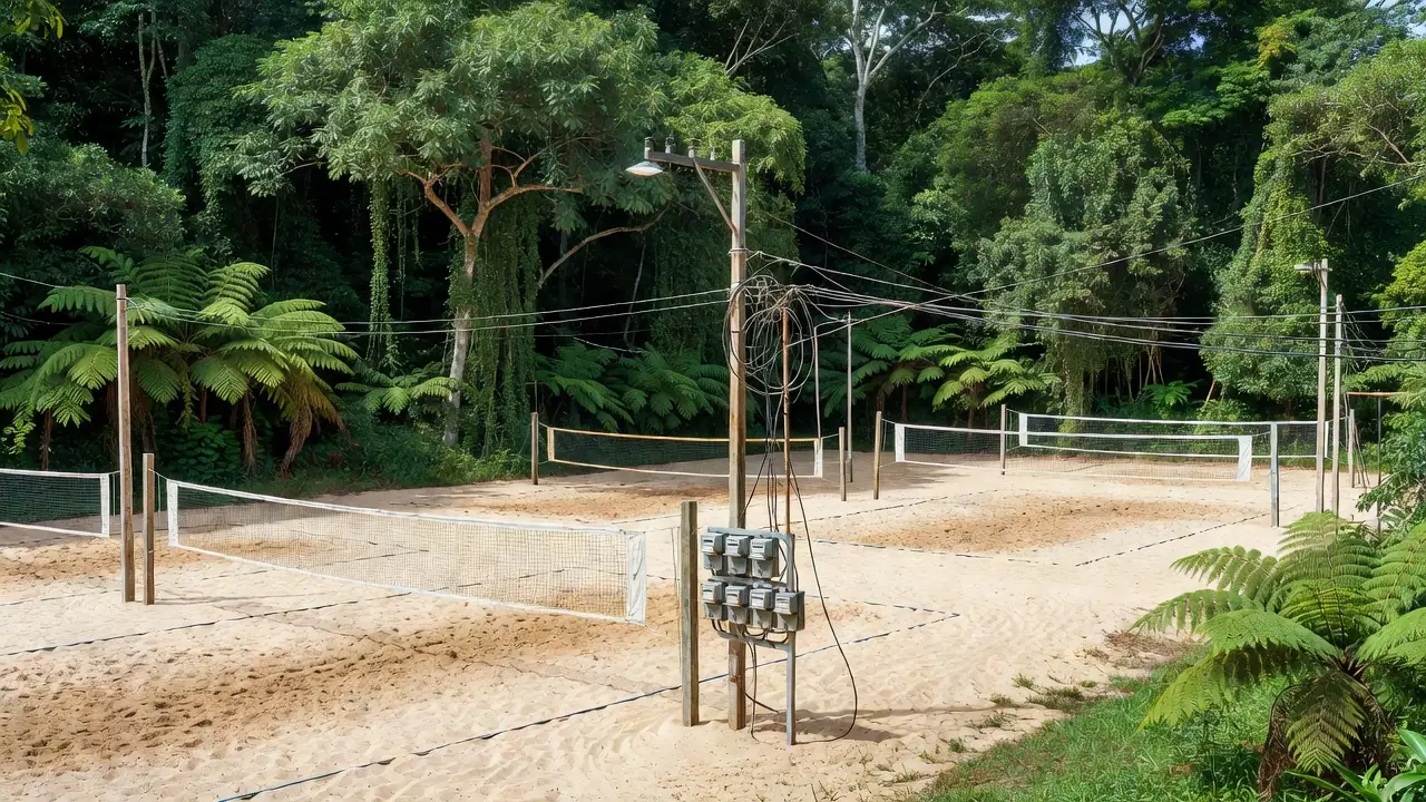 Arena de beach tennis em Porto Velho com medidores de energia e instalações elétricas