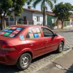 Carro com adesivos de campanha eleitoral 2026 em rua brasileira
