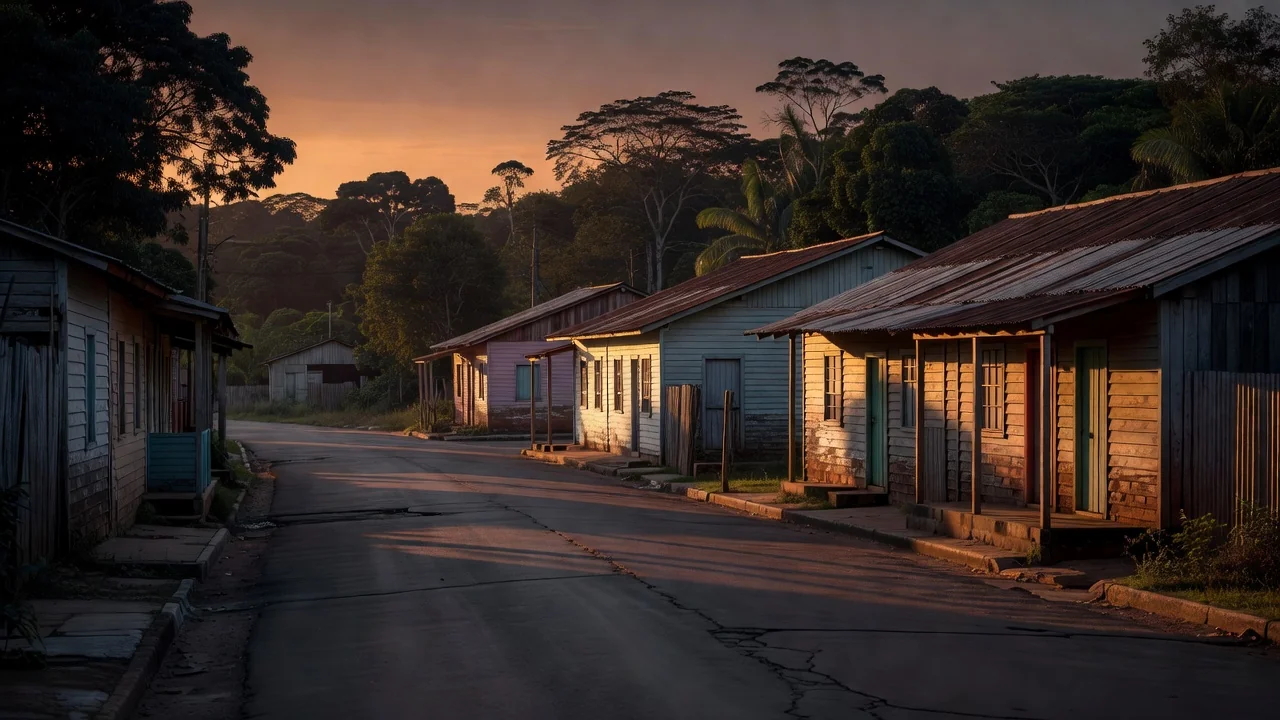 Rua vazia em Porto Velho, Rondônia, em estilo fotojornalístico