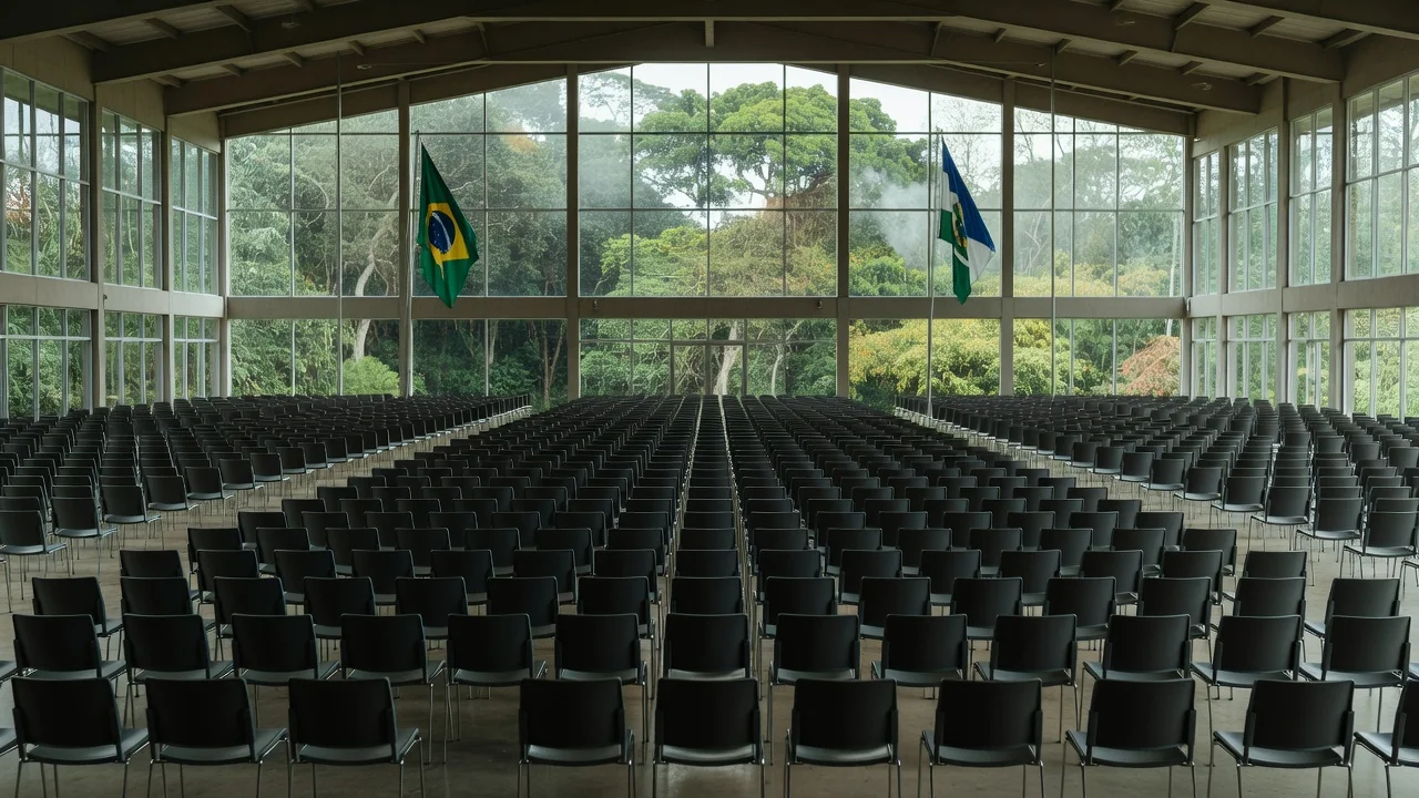 Auditório vazio de convenção política em Porto Velho, Rondônia