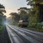 Rodovia BR-319 na Amazônia após acidente com ciclista e caminhoneiro