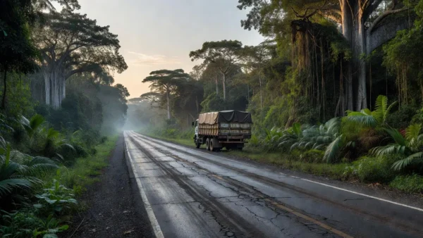 Rodovia BR-319 na Amazônia após acidente com ciclista e caminhoneiro