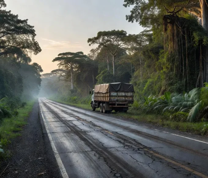 Rodovia BR-319 na Amazônia após acidente com ciclista e caminhoneiro