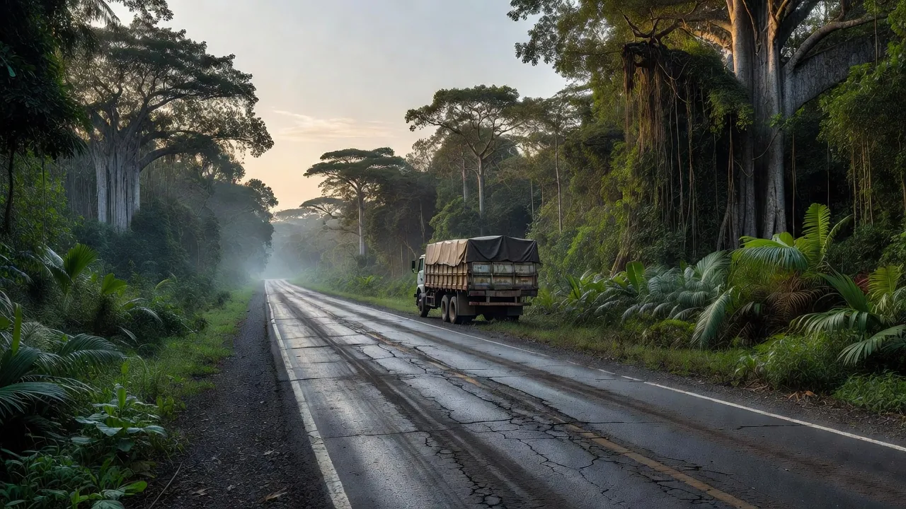 Rodovia BR-319 na Amazônia após acidente com ciclista e caminhoneiro