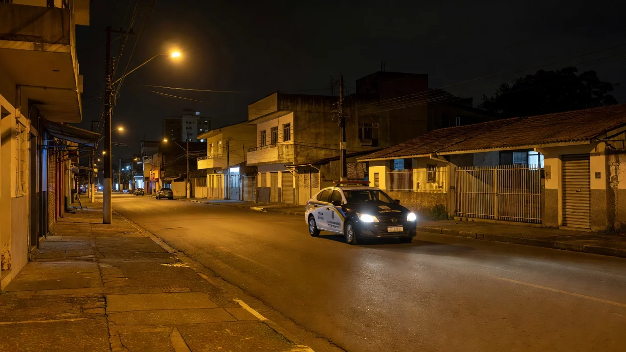Viatura da Guarda Municipal patrulhando o centro de Porto Velho à noite